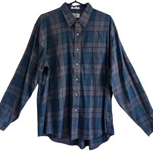 Harbour Club Men's Plaid Shirt Blue Tan Green XL